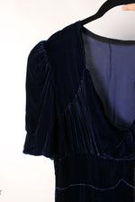 Sapphire Velvet 1930s Dress L