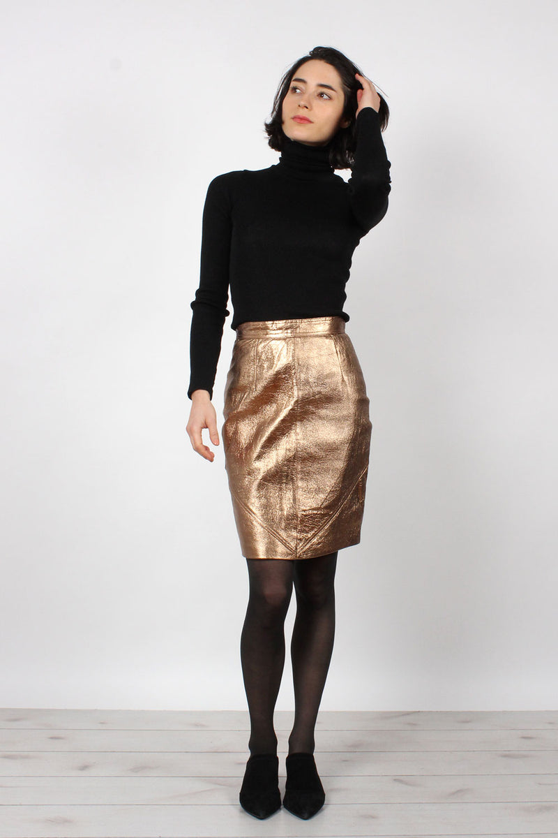 Bronze Leather Skirt XS