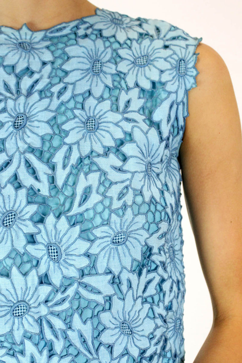 blue vintage floral shell top