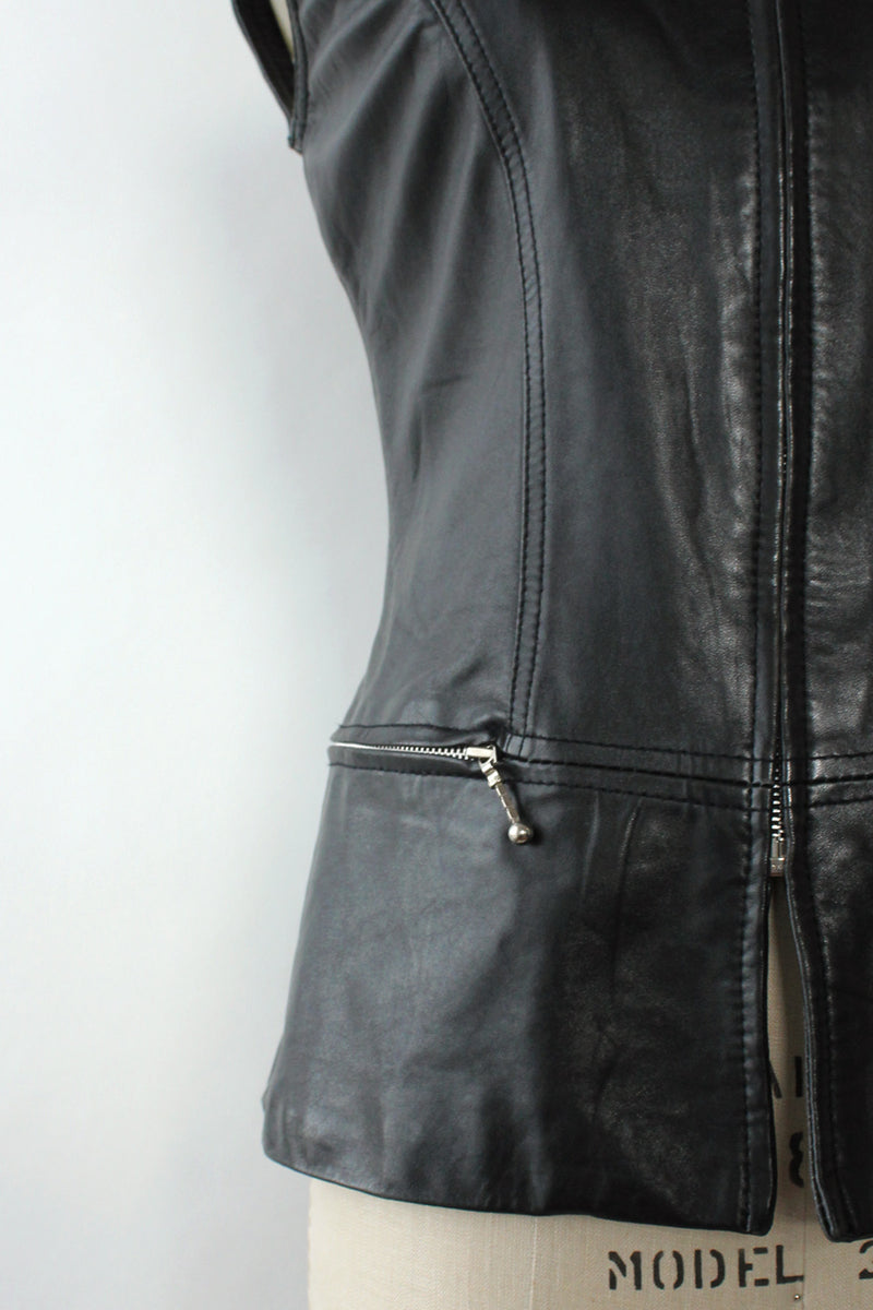 Moto Leather Zip Vest S
