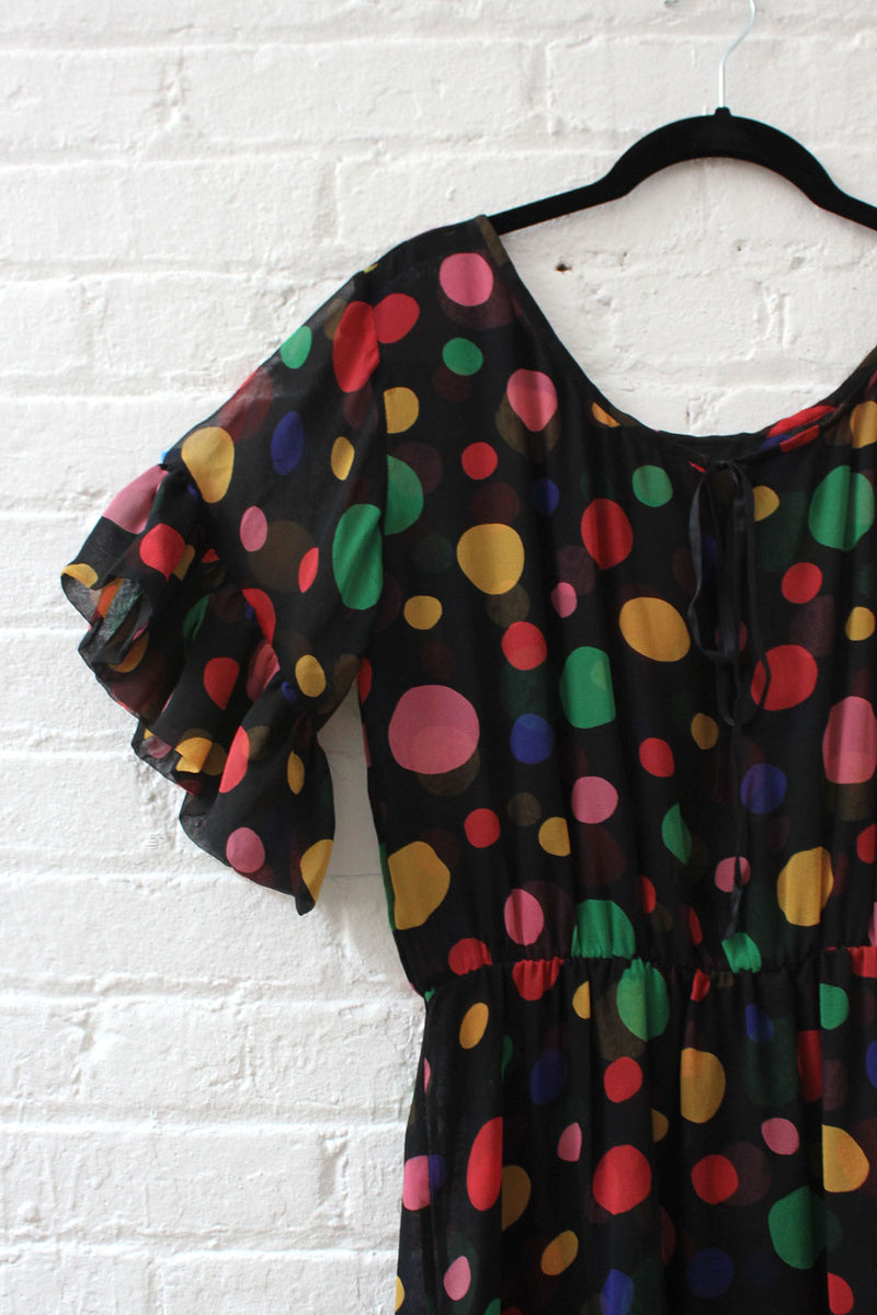 Rainbow Polka Dot Chiffon Dress S/M OMNIA Rainbow Polka Dot Chiffon Dress S/M OMNIA