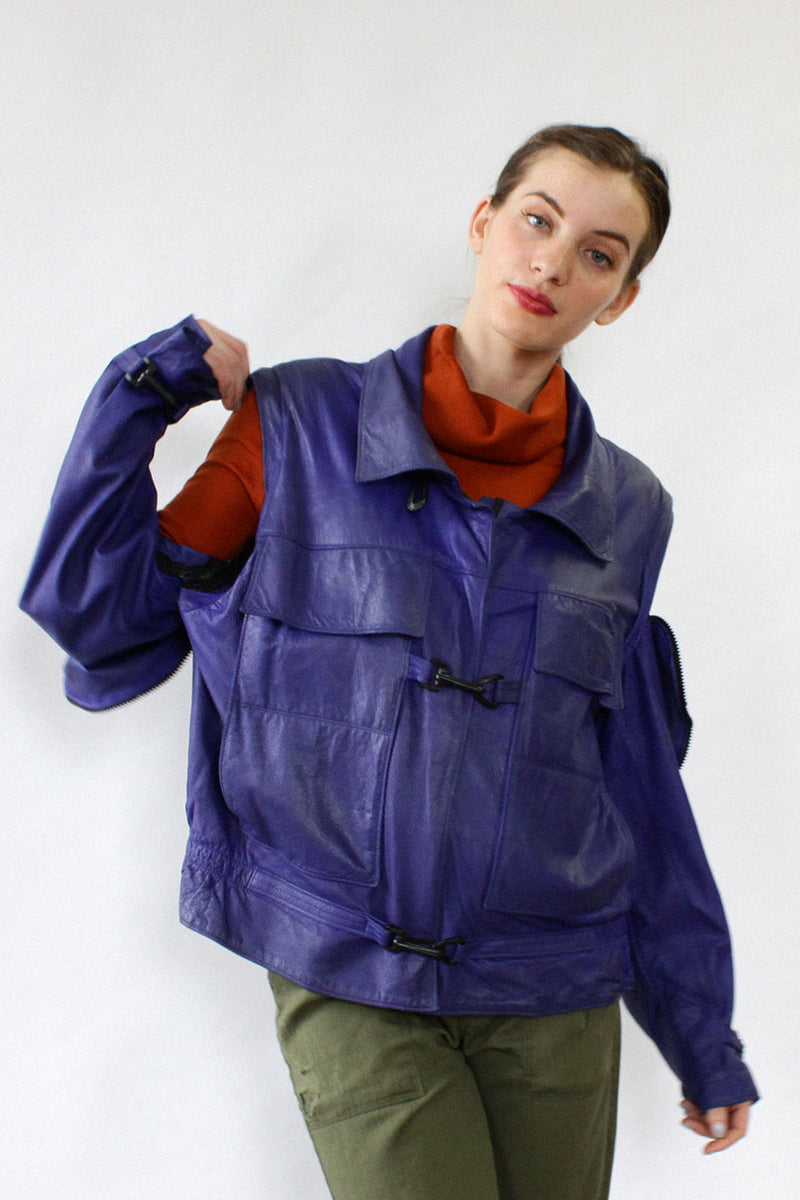 Violet Leather Zipoff Jacket M