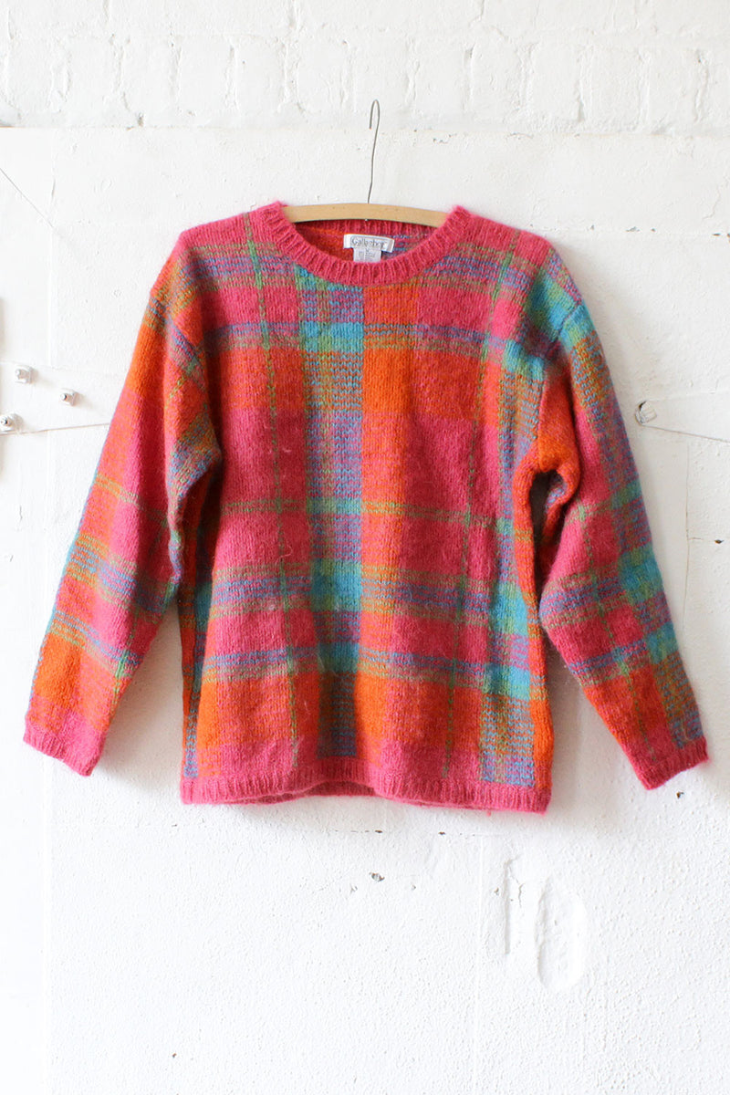 Fuzzy Plaid Sweater M