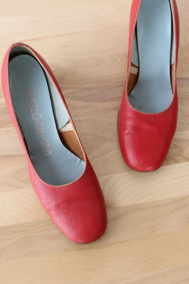 Brick Red Leather Heels 7 1/2