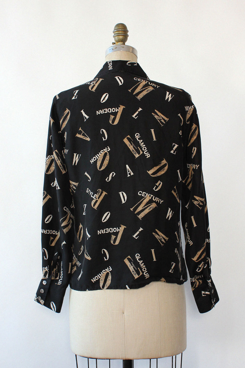 Glam Typography Silk Blouse S