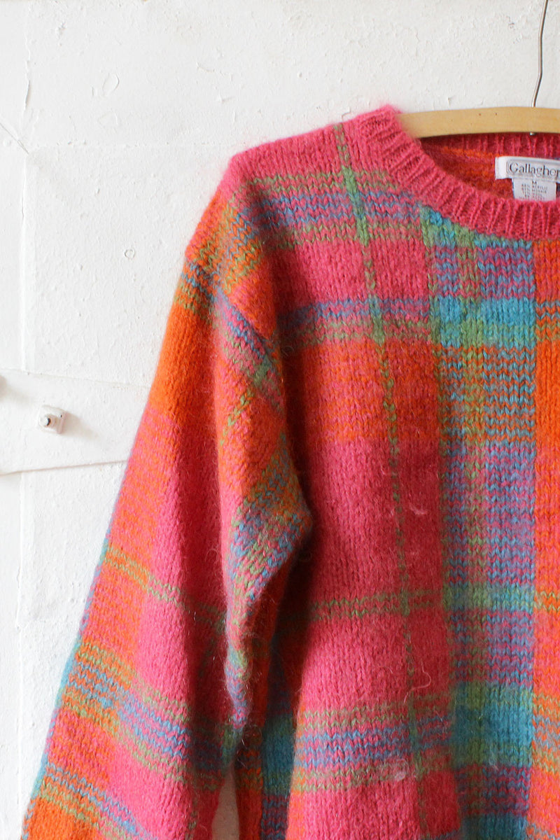 Fuzzy Plaid Sweater M