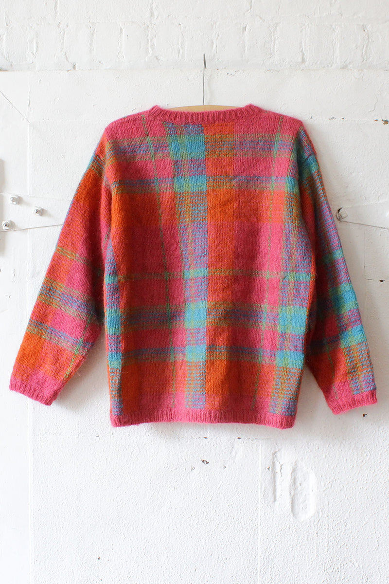 Fuzzy Plaid Sweater M