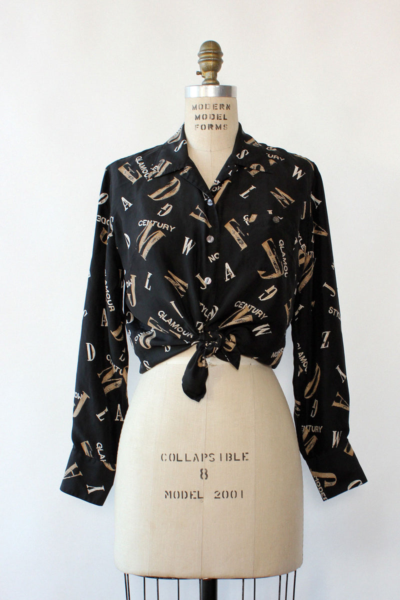 Glam Typography Silk Blouse S
