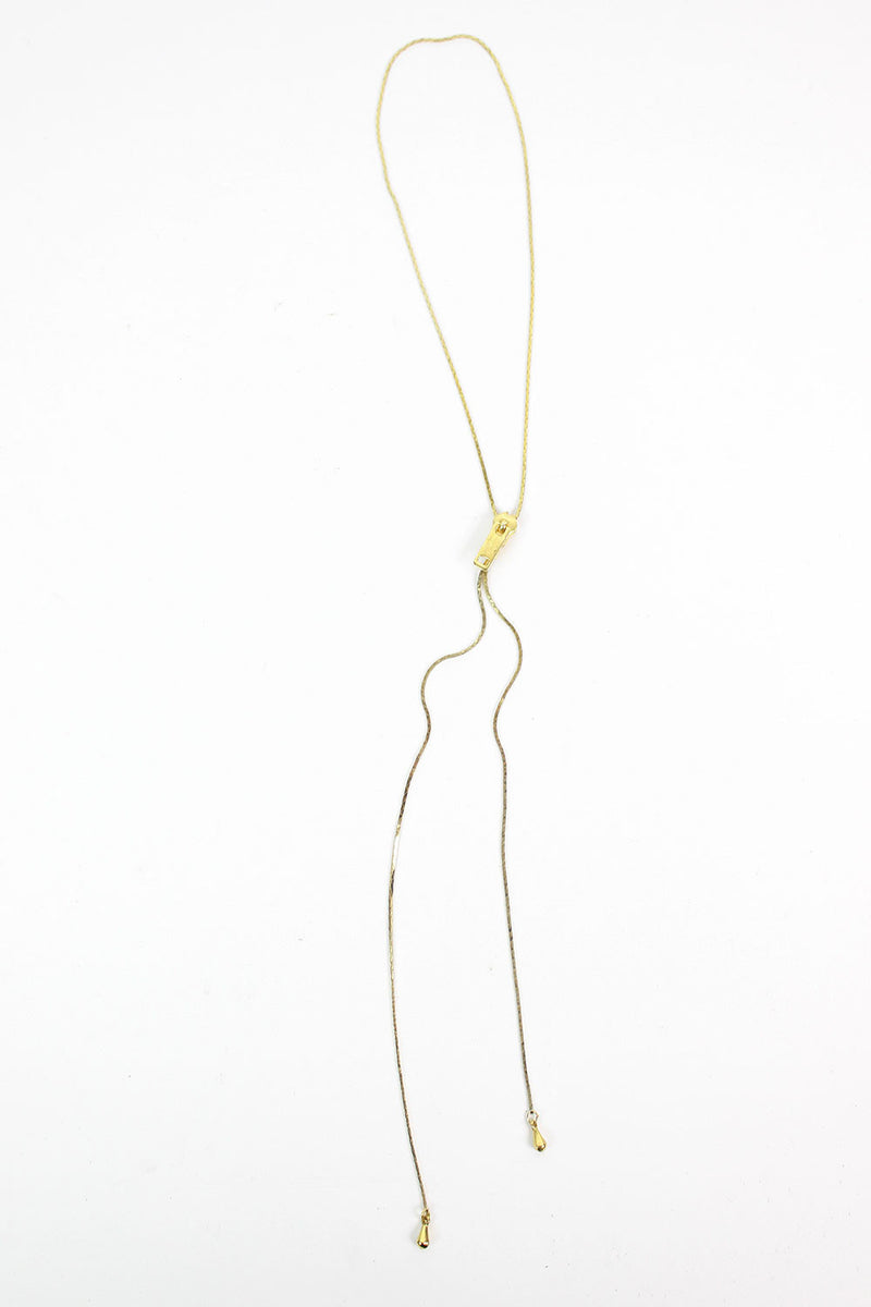 Gold Zipper Lariat Necklace