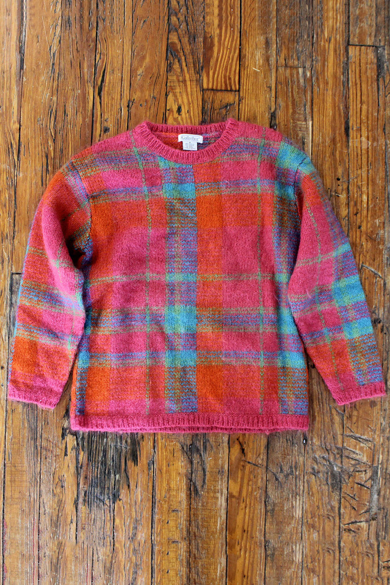 Fuzzy Plaid Sweater M