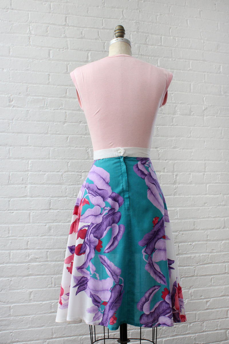 Teal Fuchsia Tropical Flare Skirt M