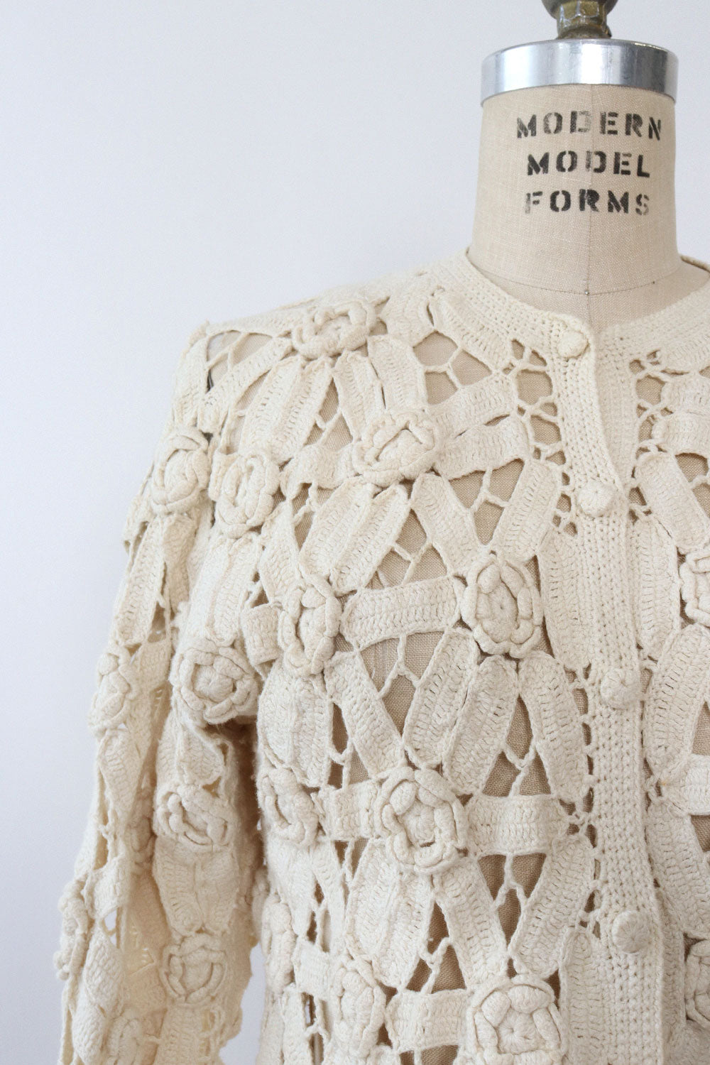 Cream Open Crochet Cardigan S/M