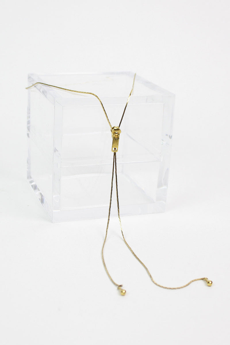 Gold Zipper Lariat Necklace