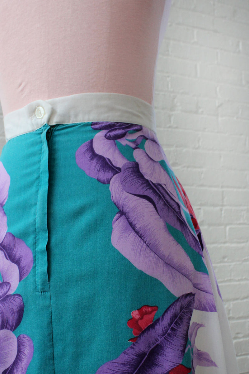 Teal Fuchsia Tropical Flare Skirt M