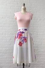 Teal Fuchsia Tropical Flare Skirt M