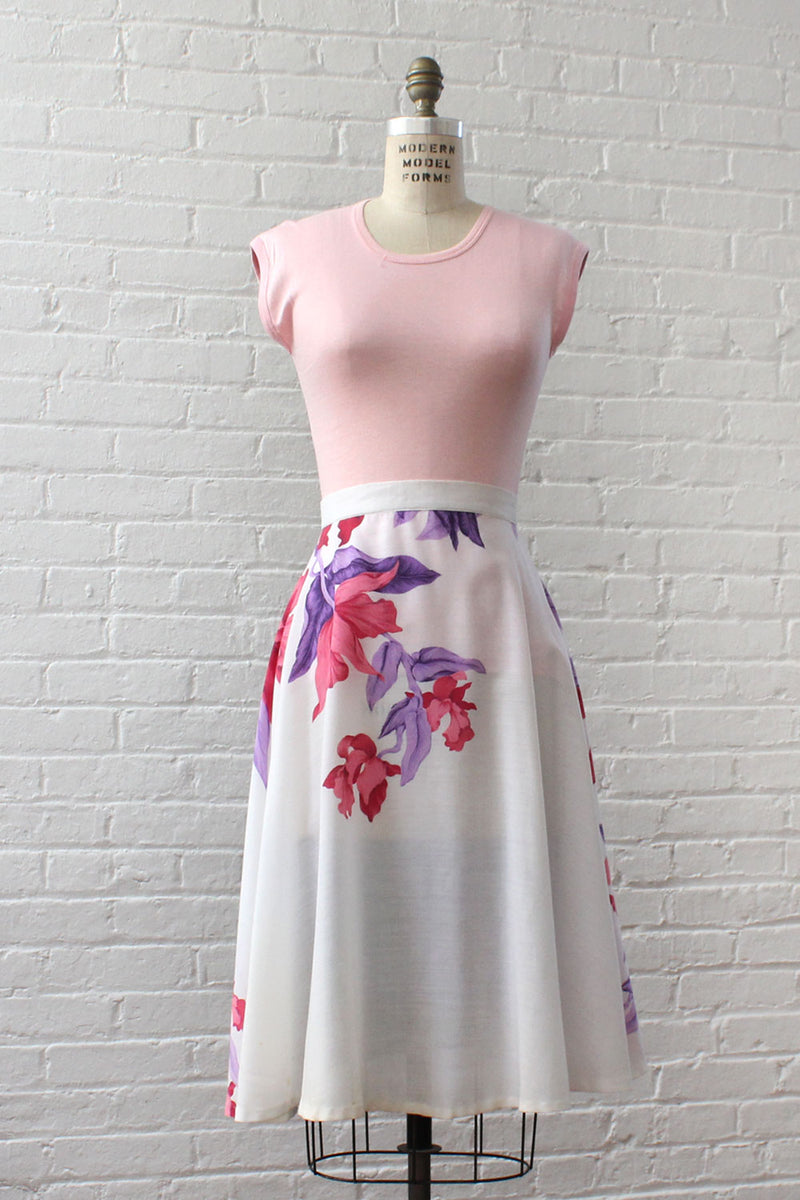Teal Fuchsia Tropical Flare Skirt M