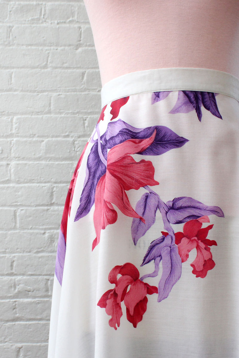 Teal Fuchsia Tropical Flare Skirt M