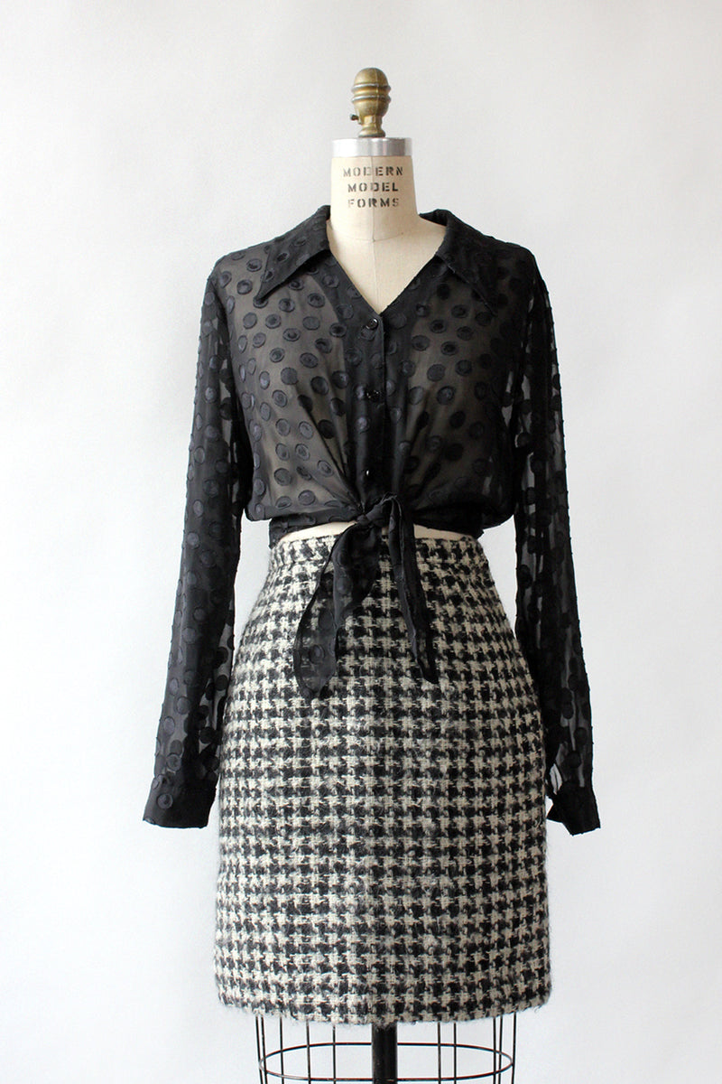 Woven Wool Houndstooth Skirt S