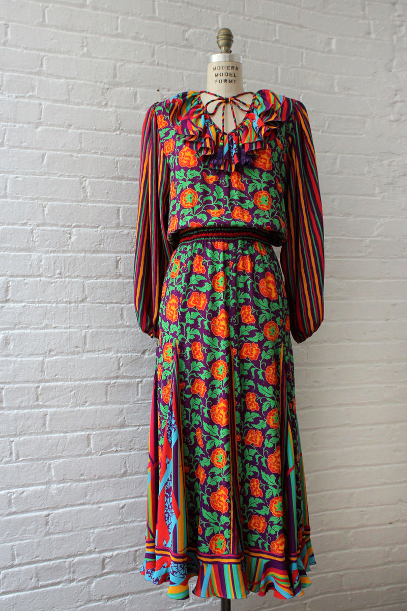 Diane Freis Mixed Print Ruffle Dress S-L