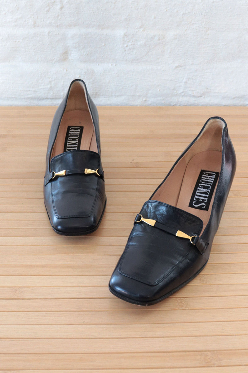 Navy Leather Heeled Loafers 8