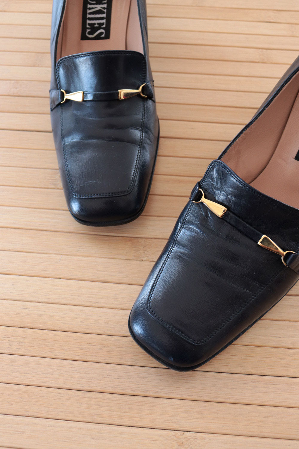 Navy Leather Heeled Loafers 8