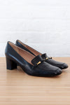 Navy Leather Heeled Loafers 8