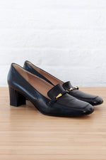 Navy Leather Heeled Loafers 8