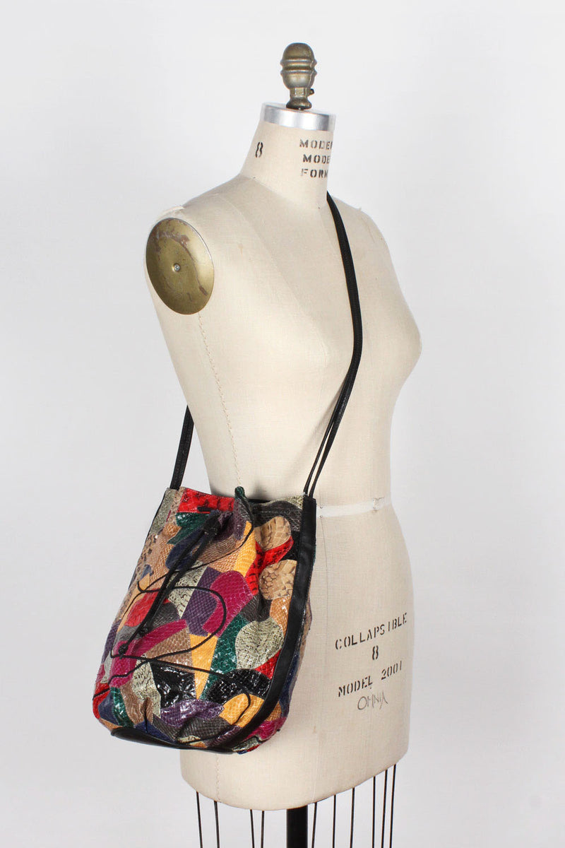 Snakeskin Collage Bucket Bag