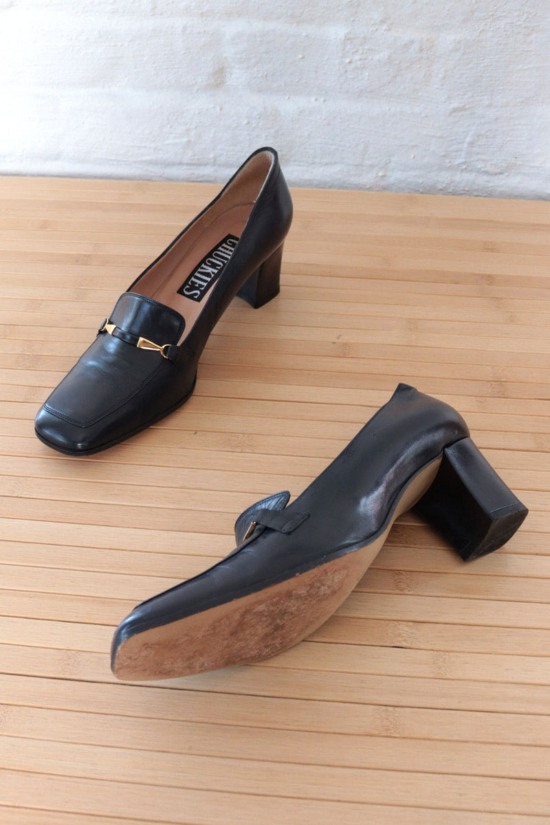 Navy Leather Heeled Loafers 8