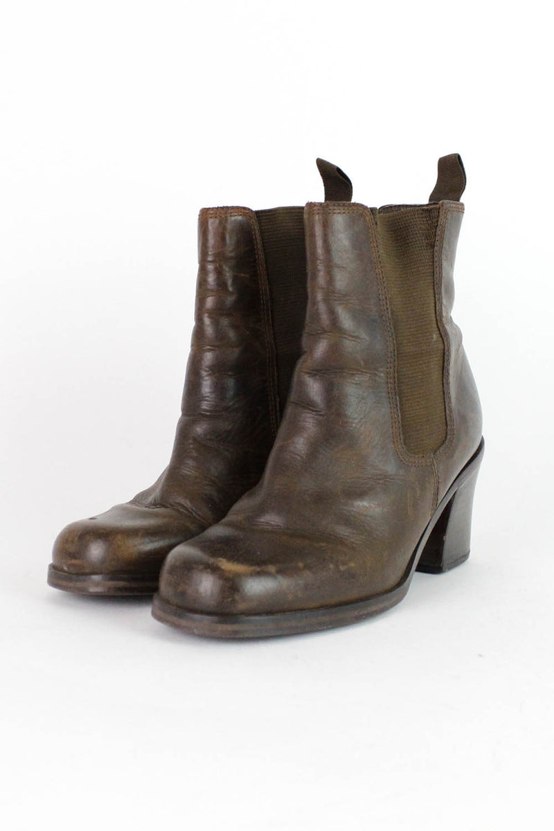 Brown Leather Chunky Heel Chelsea Boots 8