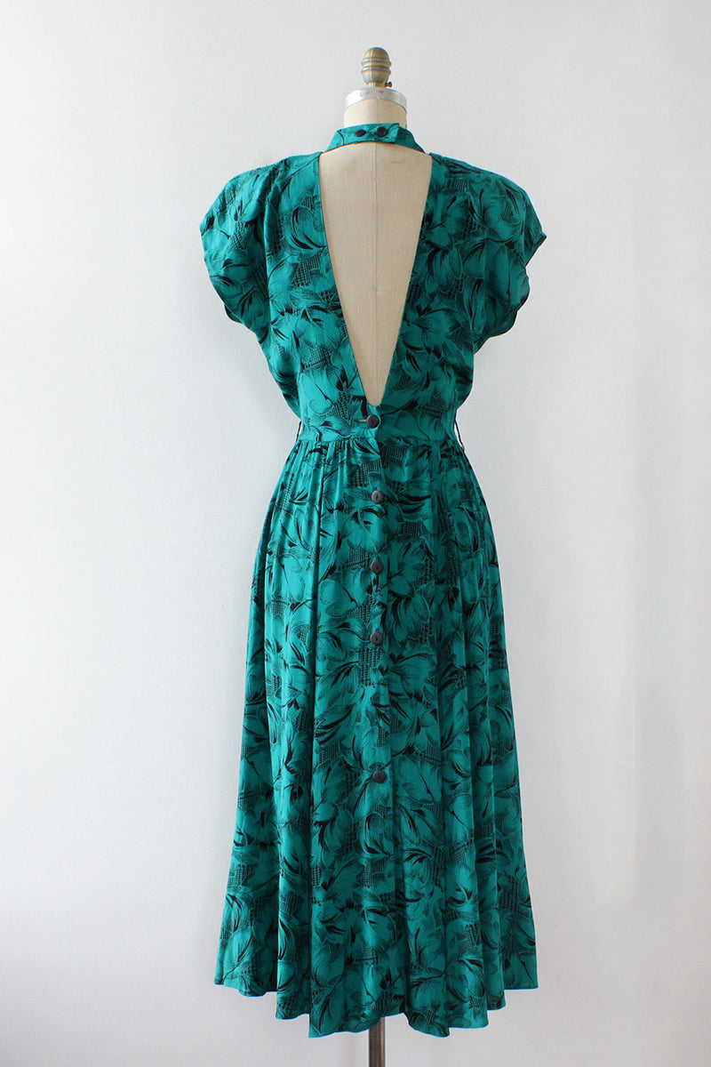 Teal Jungle Open Back Dress S/M