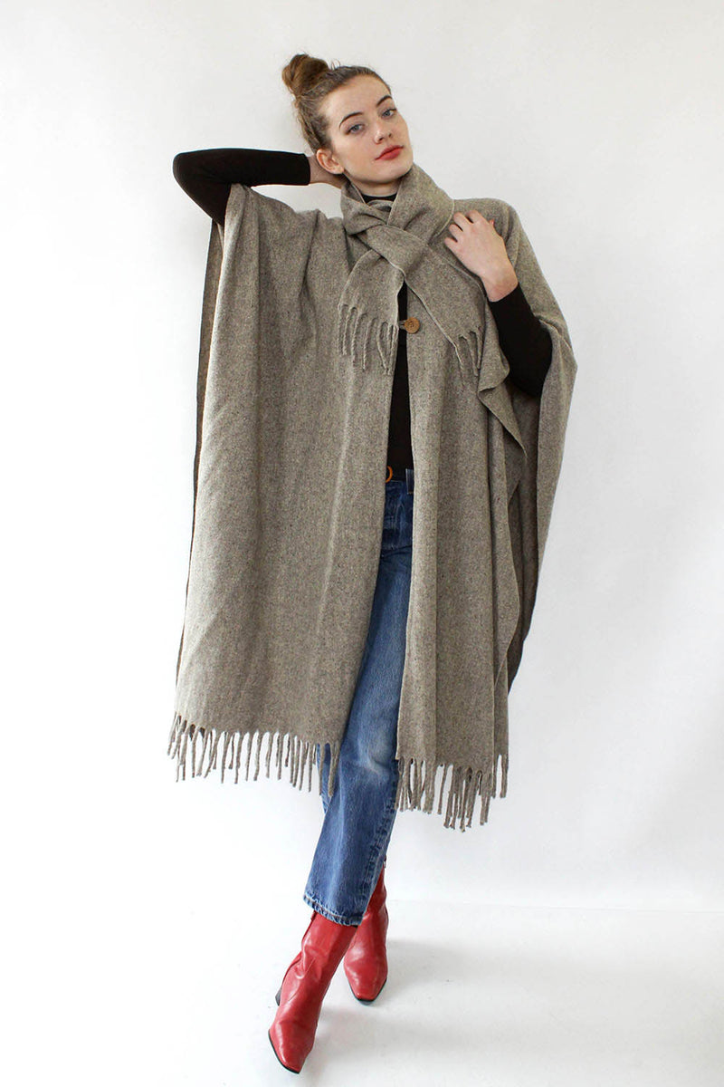 Grey Blanket Poncho O/S