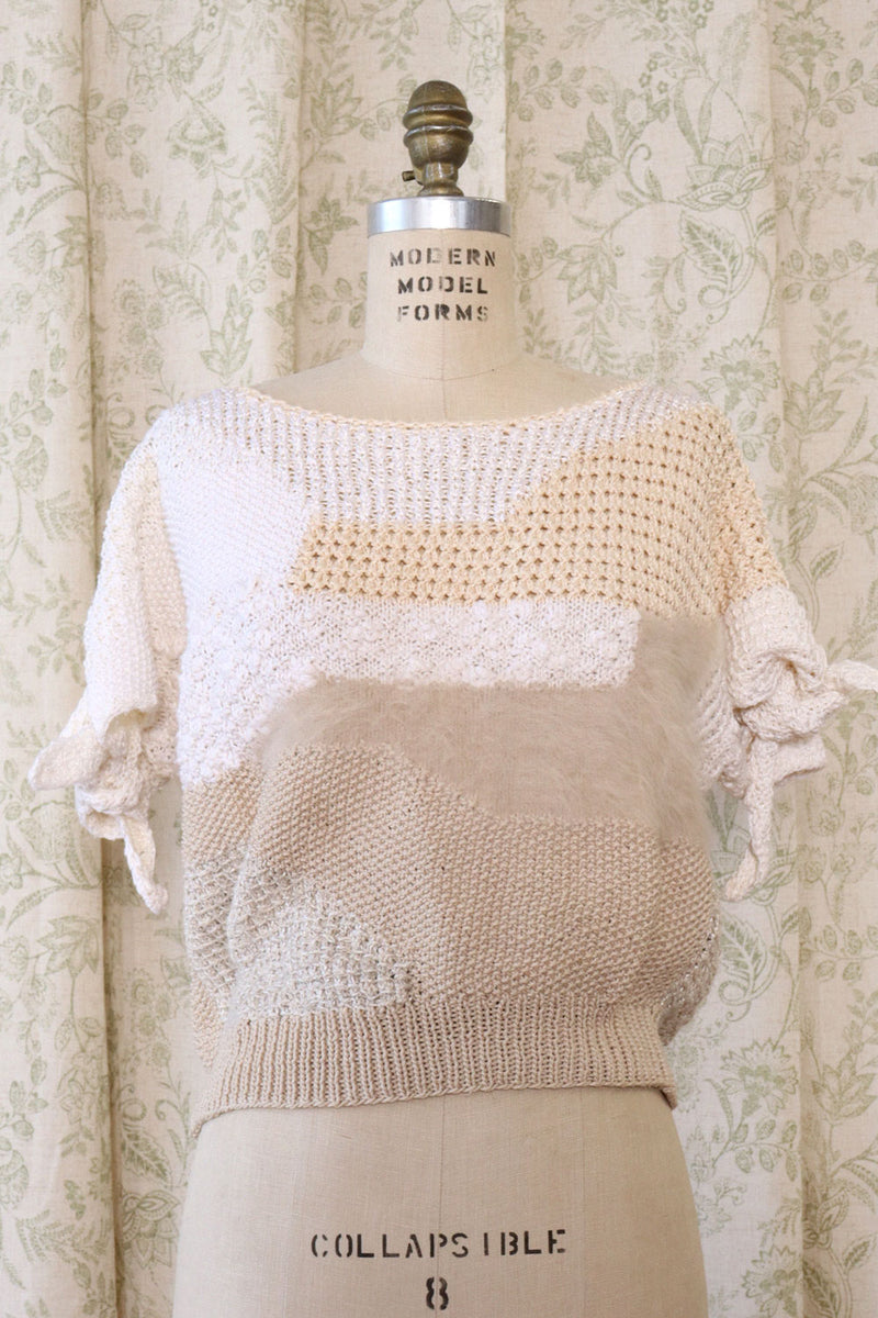 Cream Textural Tie Knit Top S-L