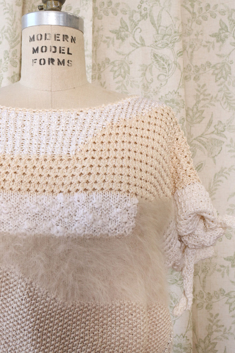 Cream Textural Tie Knit Top S-L