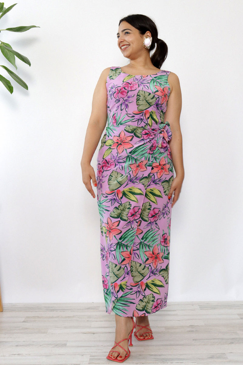 Lilac Floral Silk Date Dress M-M/L