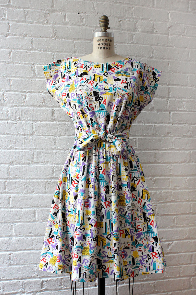 Paris Print Dress XS-M