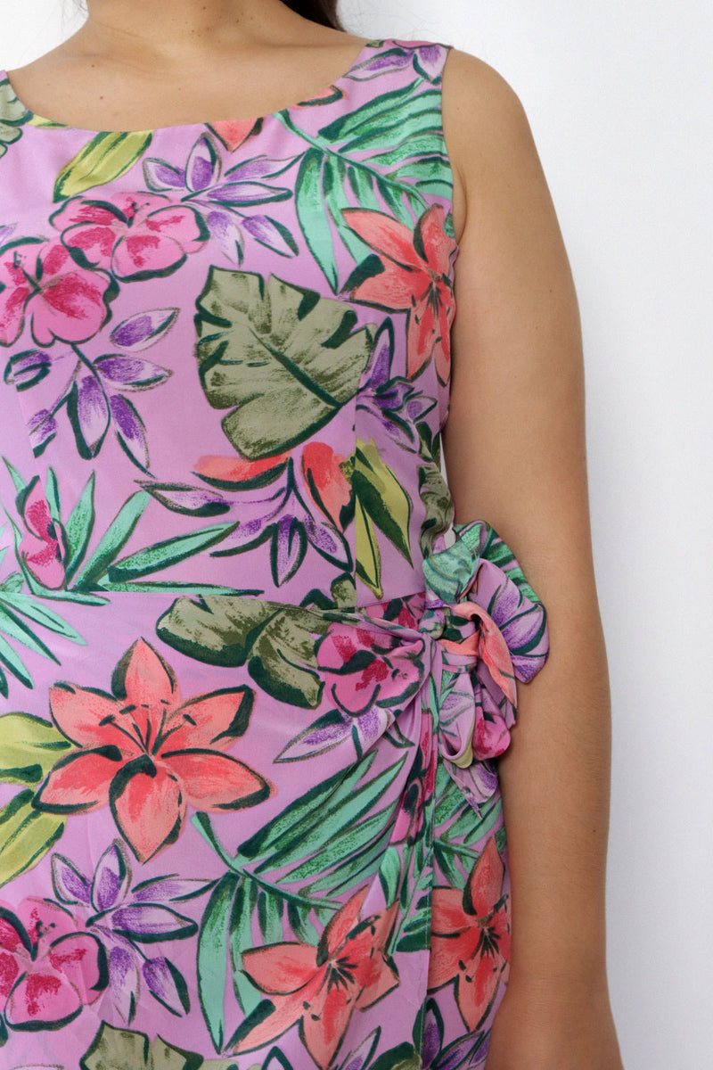 Lilac Floral Silk Date Dress M-M/L