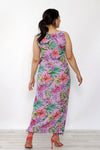 Lilac Floral Silk Date Dress M-M/L