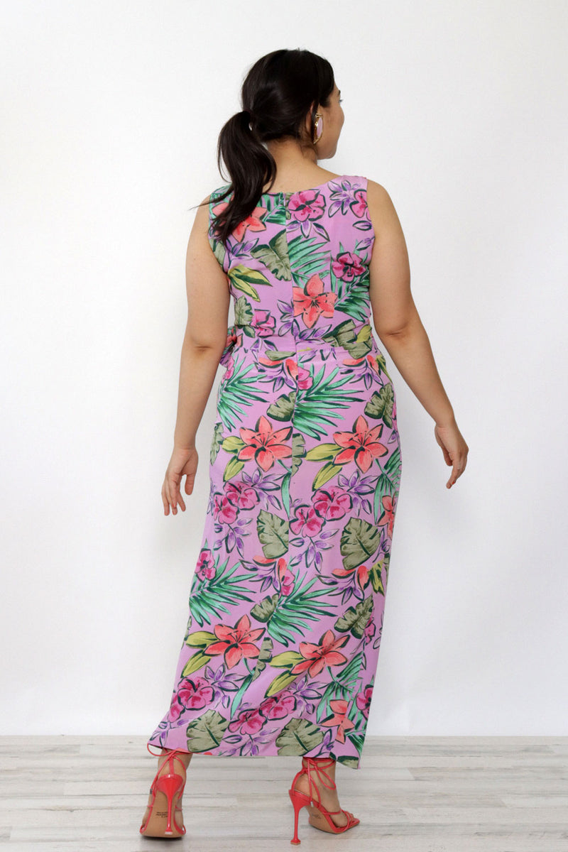 Lilac Floral Silk Date Dress M-M/L