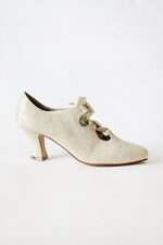 Brocade Lace Up Heeled Slippers 8 1/2