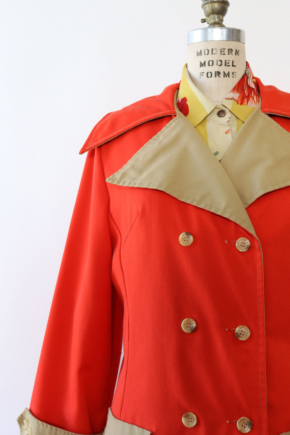 ON HOLD Khaki Trim Red Maxi Trench Coat M/L