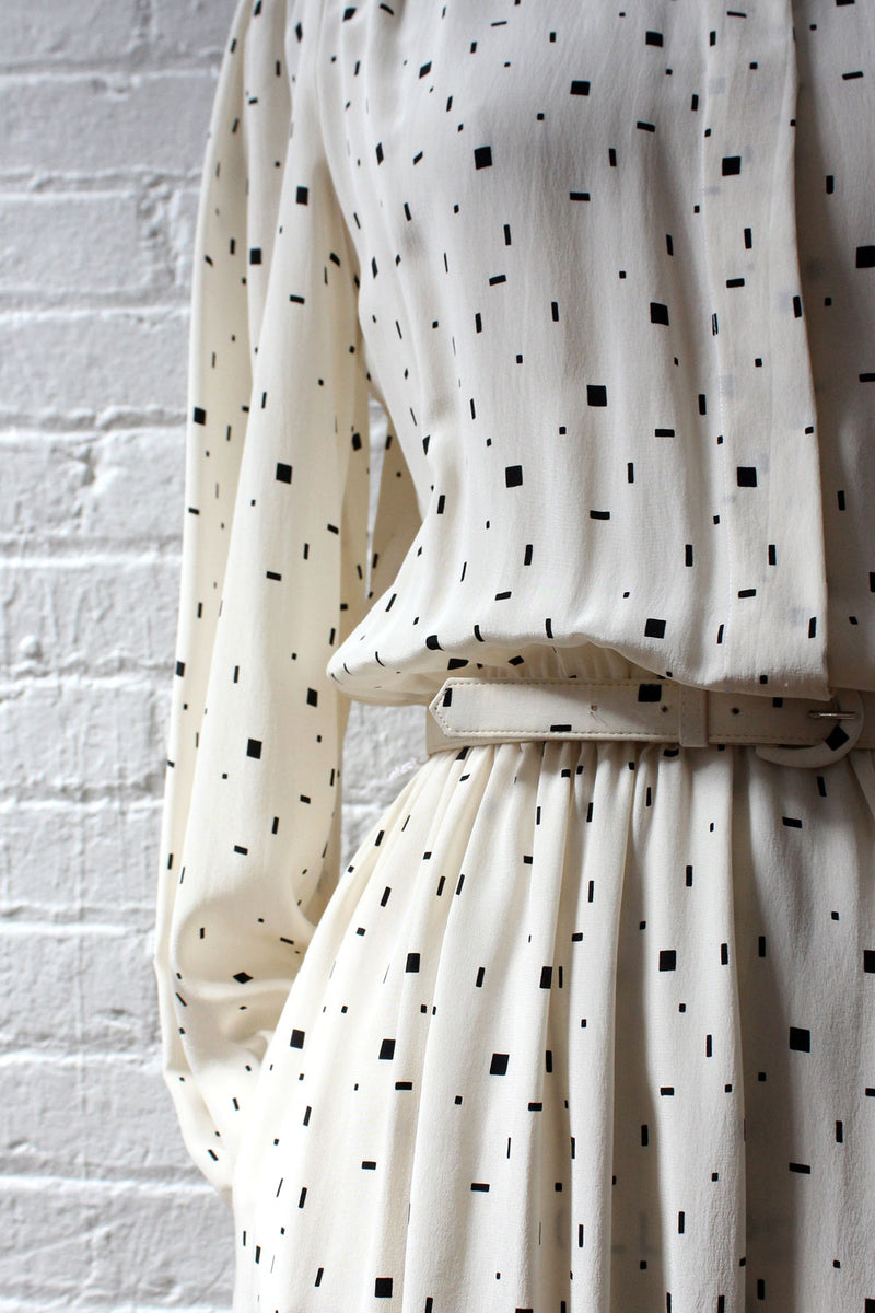 Ivory Silk Dash Print Dress S/M