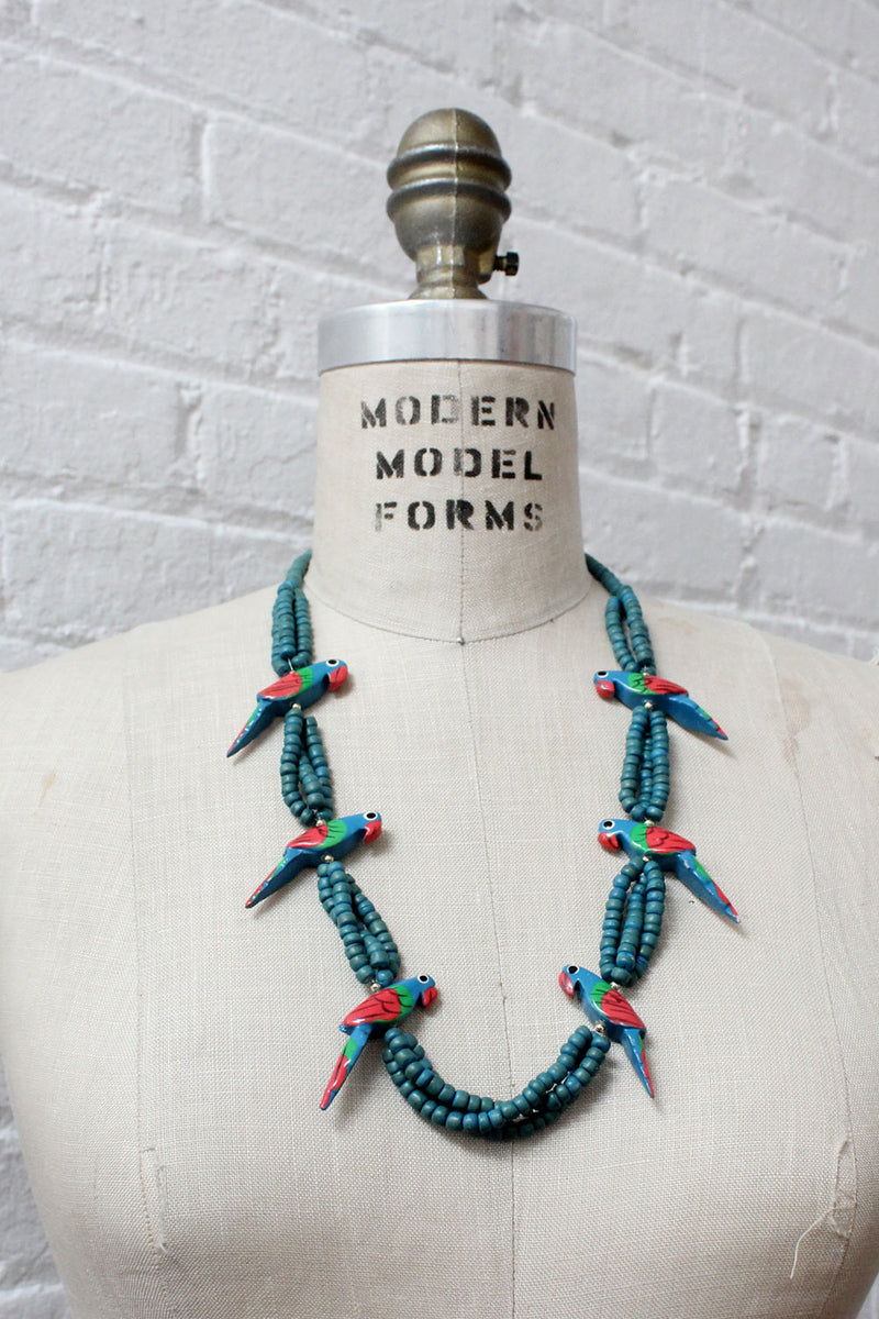 Aqua Parrot Beaded Necklace