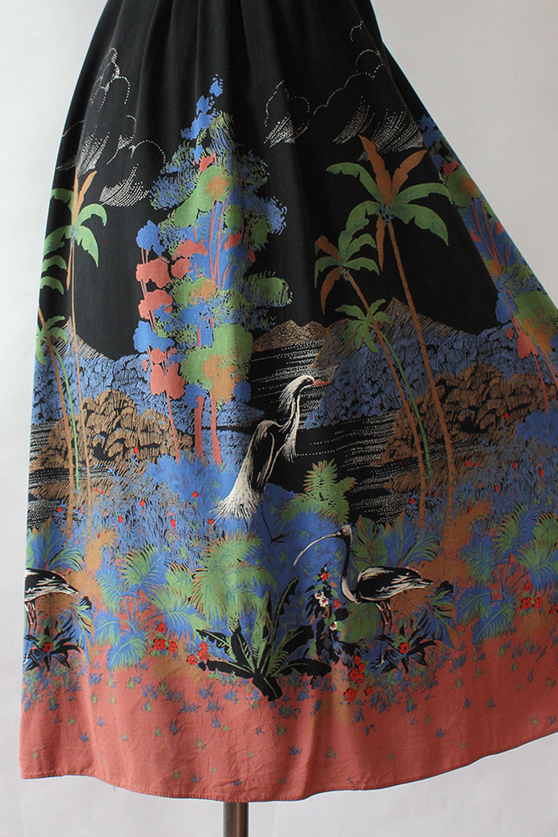 Crane Print 70s Floral Dress XS-M