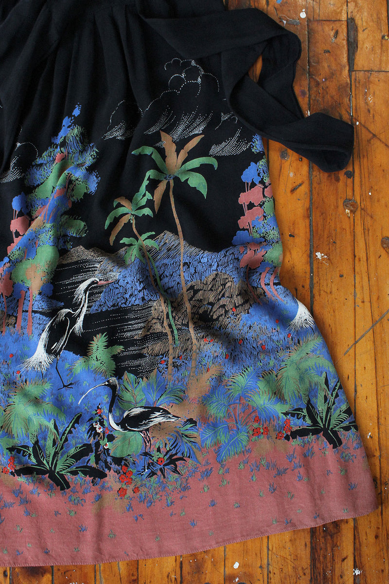 Crane Print 70s Floral Dress XS-M