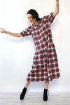 Flannel Puff Sleeve Smock Dress XS-M