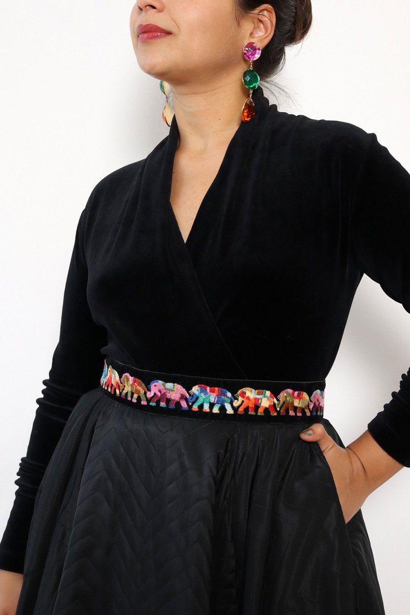 Embroidered Elephant Tie Belt