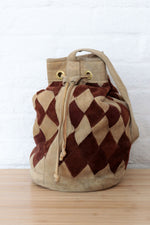 Checkered Deer Suede Bucket Bag
