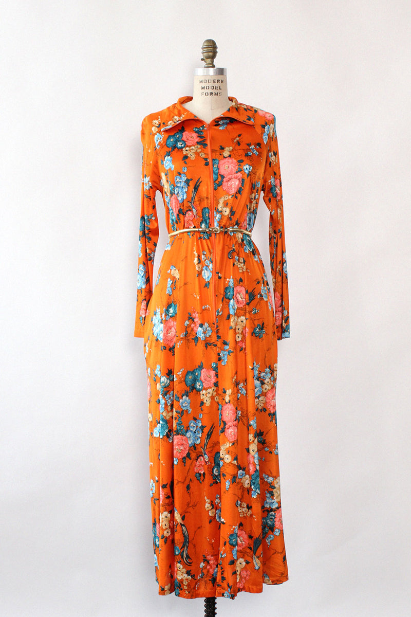 Skylar Tangerine Teal Bird Caftan S-L