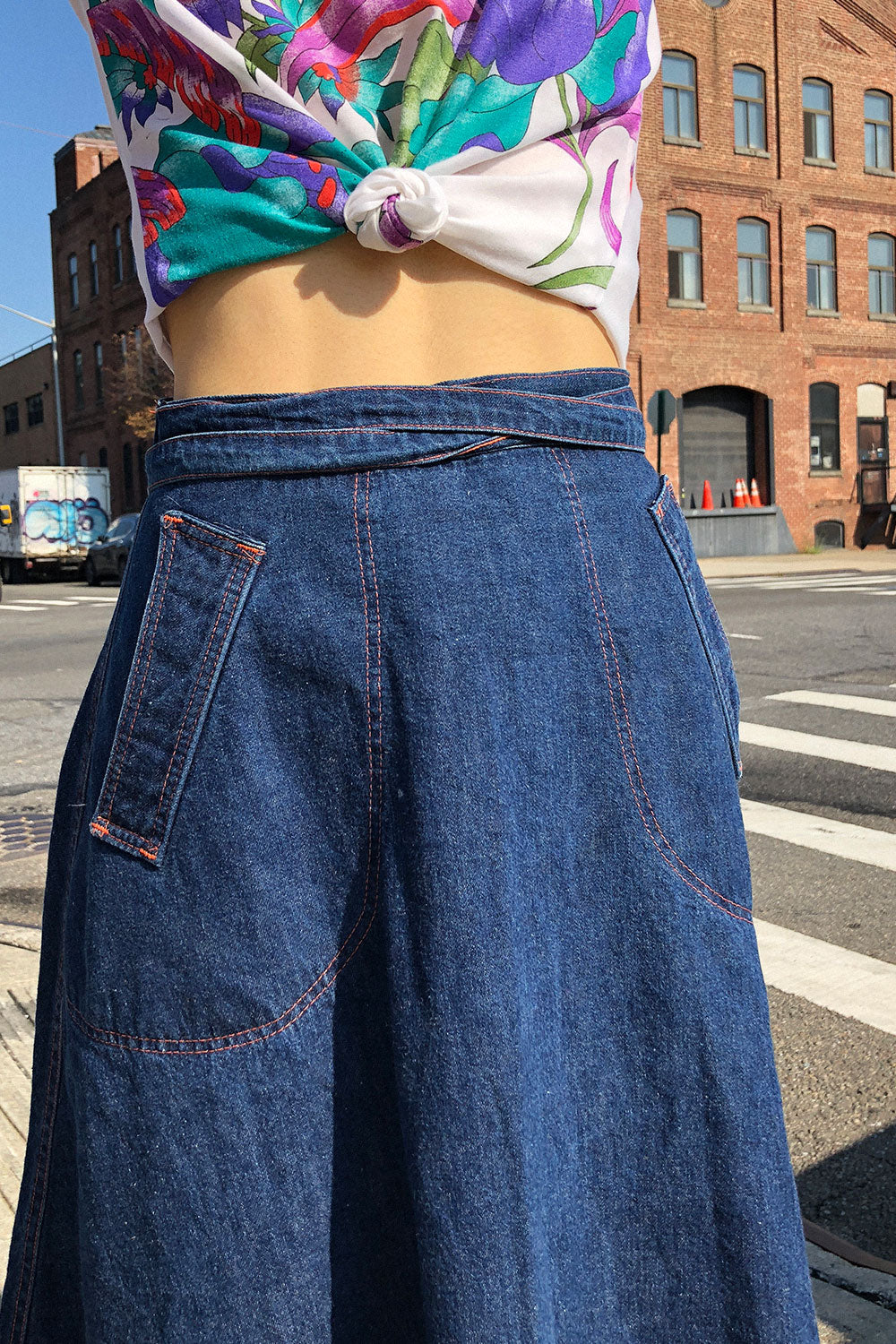 70s Denim Wrap Skirt XS/S